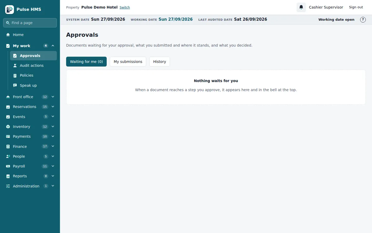 The Approvals inbox with its three tabs