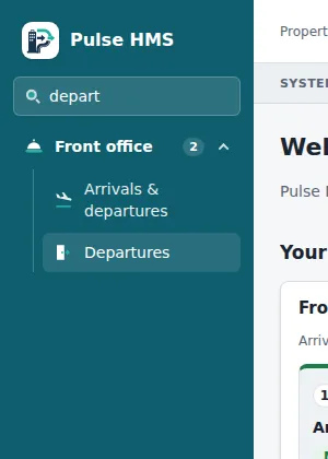 Typing "depart" in Find a page